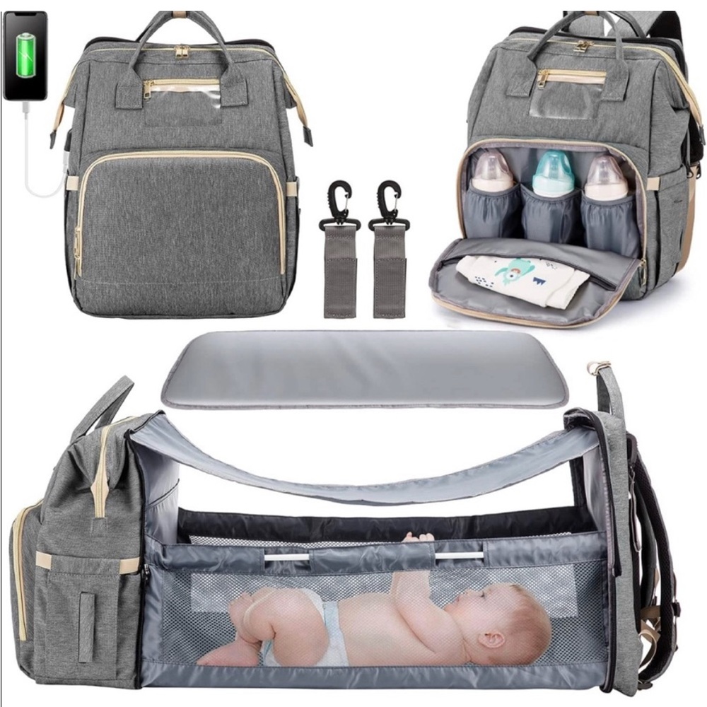 Gray Diaper Backpack W/ Many Functions - image 8